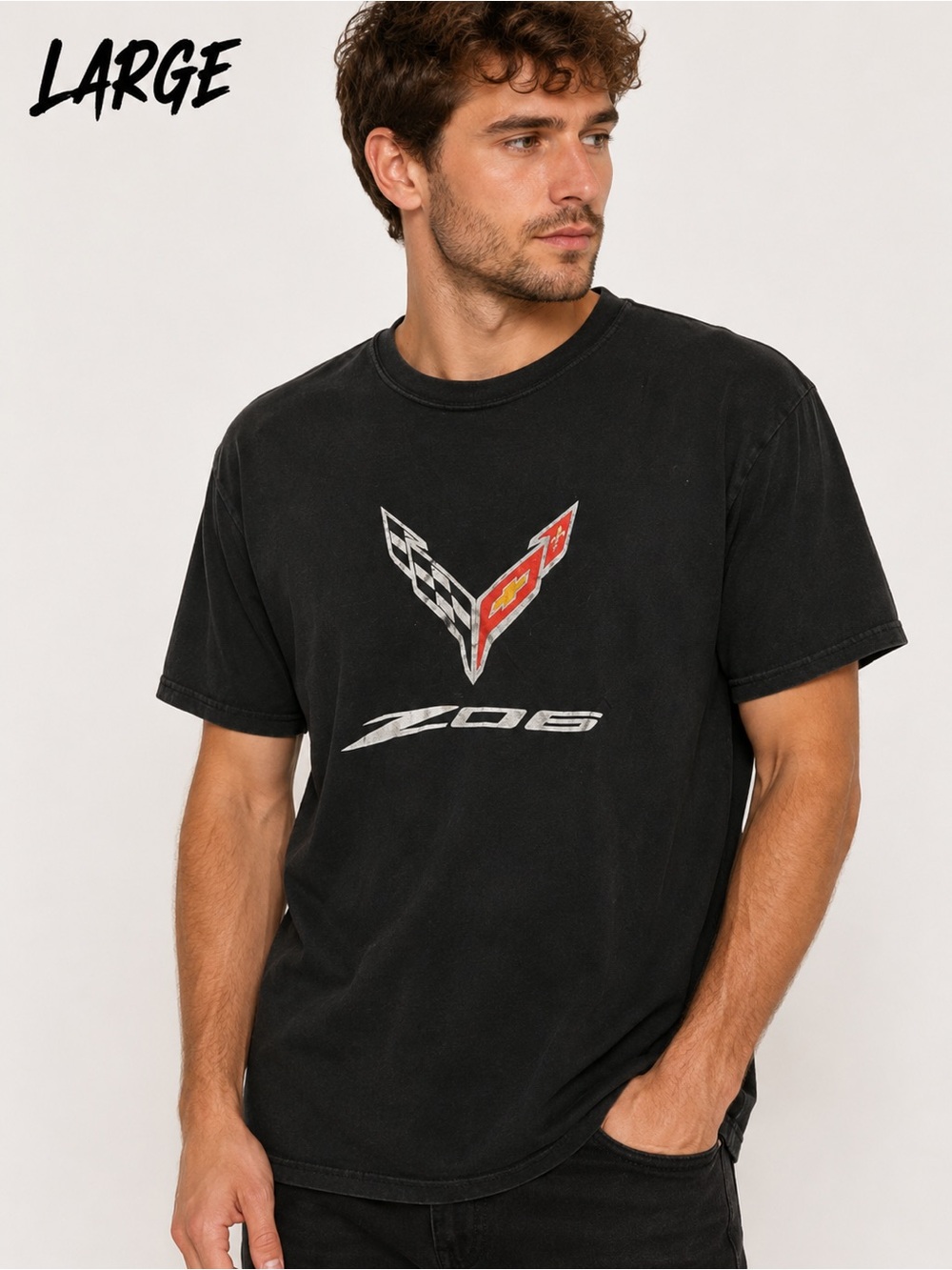 Corvette Z06 Black Logo Tee LARGE pit to pit 21in
